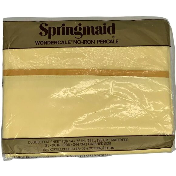Springmaid Wondercale No-Iron Percale Double Flat Sheet Yellow New Vintage - Picture 1 of 9